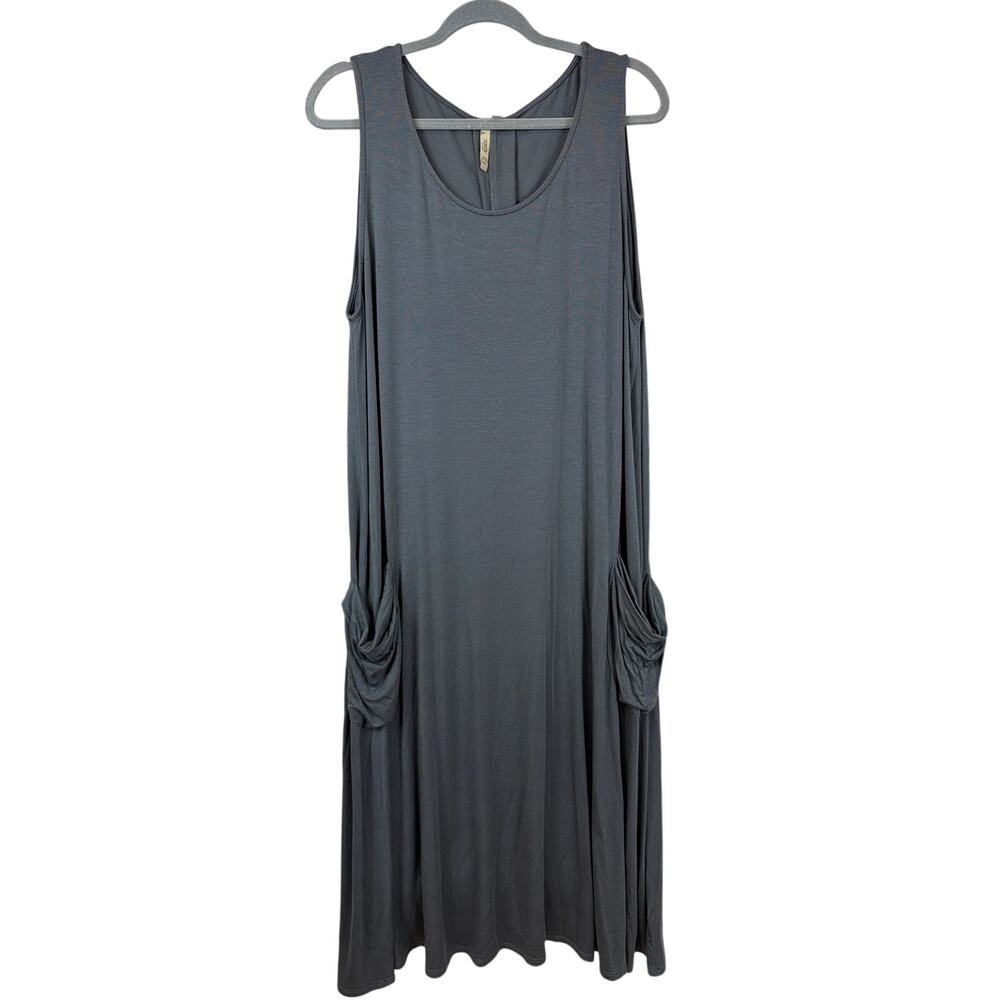 Comfy USA Grey Scoop Neck Sleeveless Pocket Maxi Dress Size L Made in USA